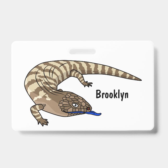 Badge Lézard à langue bleue reptile dessin animé (Avant)