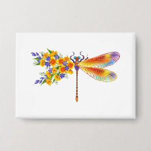 Badge libellule de fleurs jaunes