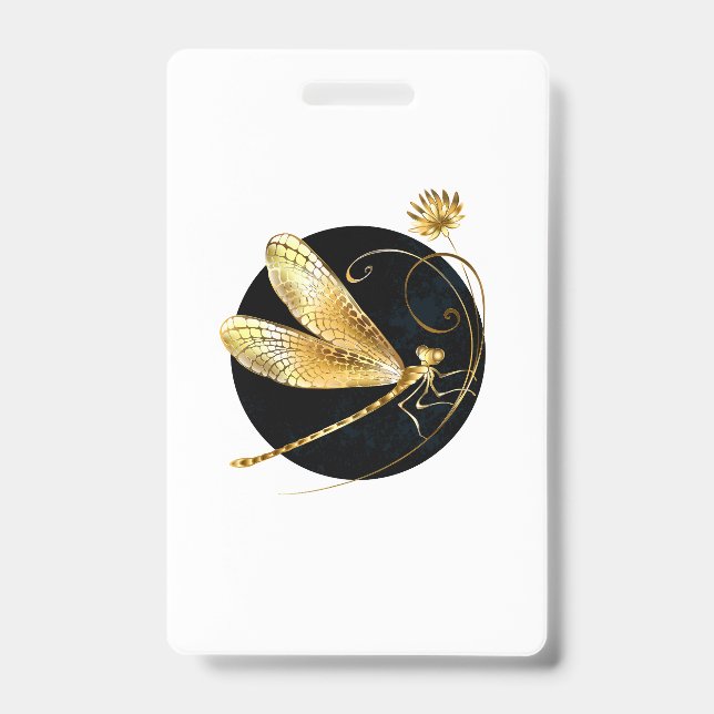 Badge Libellule dorée dans un cercle noir (Avant)