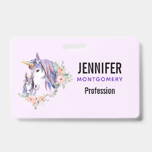 Badge Licorne Magique Maman et Bébé Aquarelle