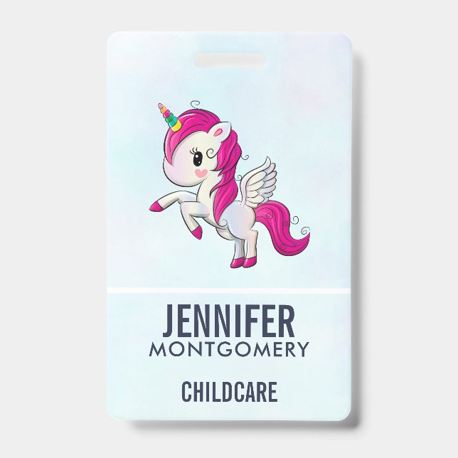 Badge Licorne rose mignonne avec des ailes (Avant)