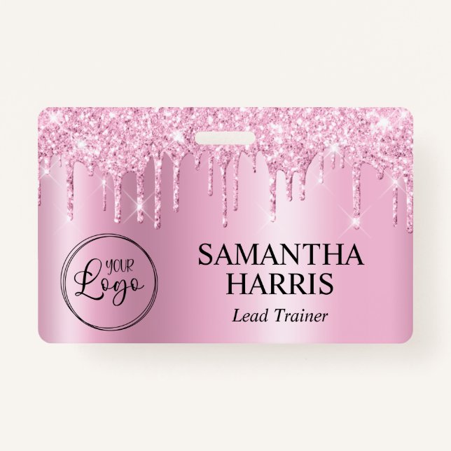 Badge Light Pink Glitter Drips Shimmer (Devant)