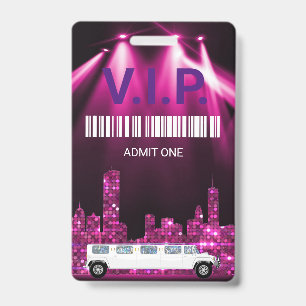 Badge Limo Pass Party Pass, VIP, Invitation, paillettes