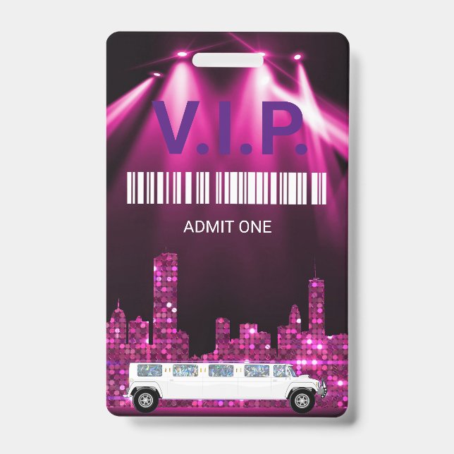 Badge Limo Pass Party Pass, VIP, Invitation, paillettes (Avant)