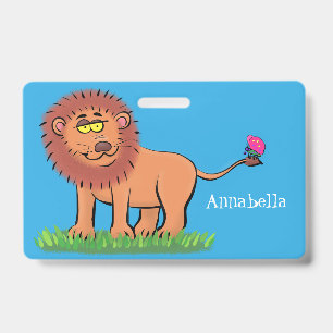 Badge Lion joyeux avec dessin animé de papillon