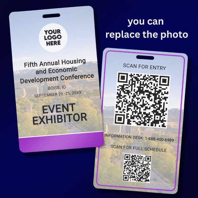 Badge Location Replaceable Photo QR Logo Conference  (Créateur téléchargé)