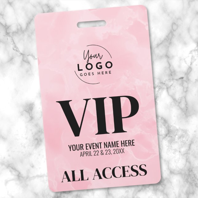 Badge Logo Billet tout accès VIP Pink (Girly Pink Event Your Logo All Access VIP Badge)