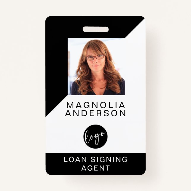 Badge Logo Code à barres Noir Blanc moderne ID employé (Devant)