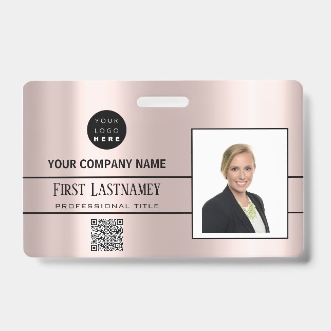 Badge Logo Code-Barres Employé Nom Scanner Bande Rose (Avant)