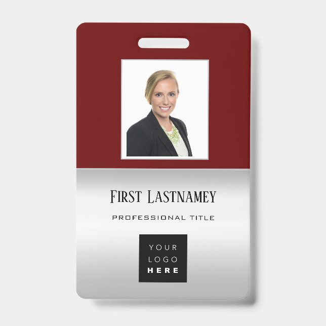 Badge Logo Code-Barres Employé Nom Scanner Gris Bourgogn (Avant)
