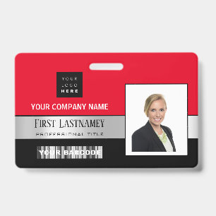 Badge Logo Code-barres Employé Nom Scanner Noir Rouge
