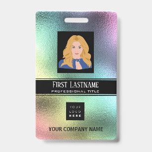 Badge Logo Code-Barres Employé Nom Scanner Vertical Holo