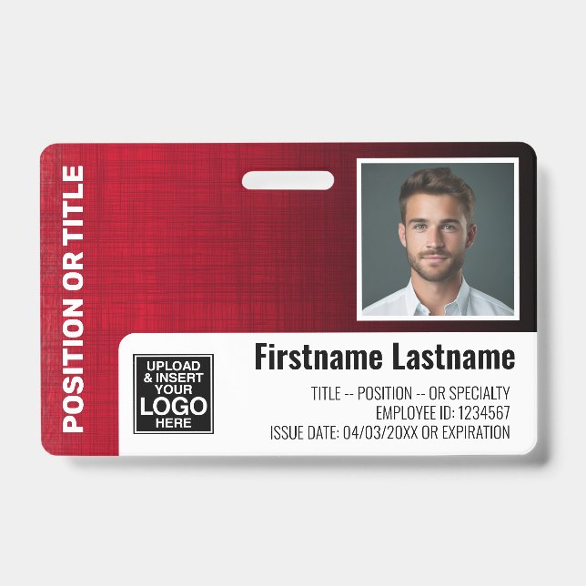 Badge Logo code-barres moderne lin rouge carte d'identit (Avant)