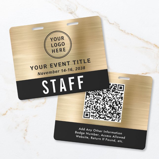 Badge Logo Code QR Passe d'accès à l'événement Noir Or (Logo QR Code Black Gold Event Access Pass Badge)