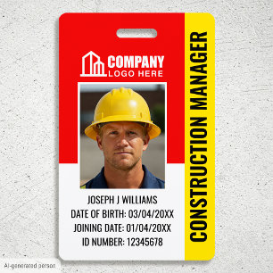 Badge Logo Code QR Photo ID Sécurité Construction Rouge