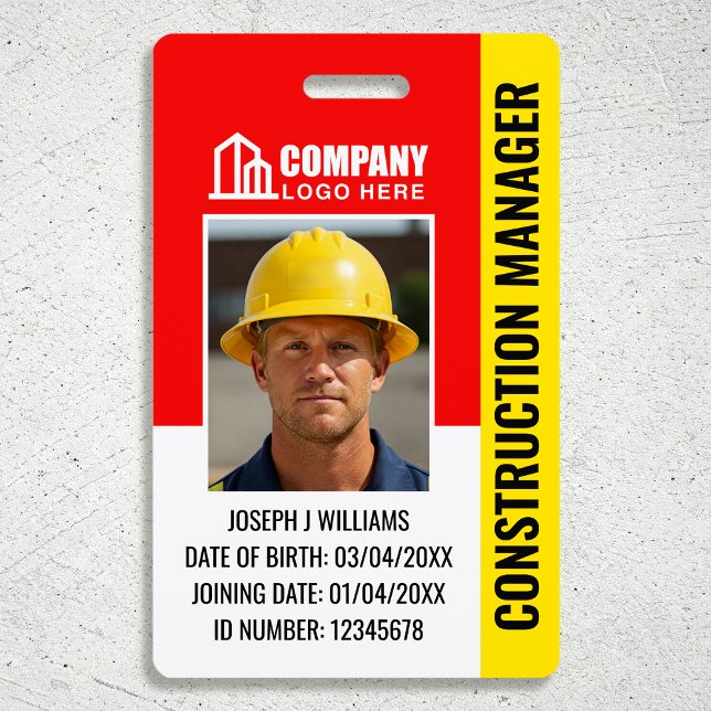 Badge Logo Code QR Photo ID Sécurité Construction Rouge (Créateur téléchargé)