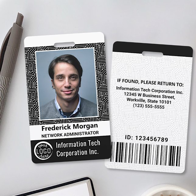 Badge Logo de code à barres de photo d'employé d'ordinat (Créateur téléchargé)