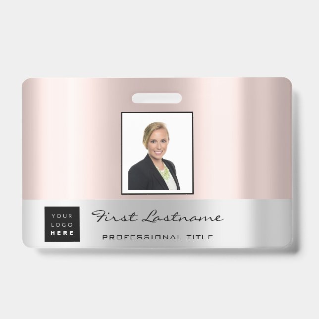 Badge Logo de code-barres employé personnalisé Rose Gold (Avant)