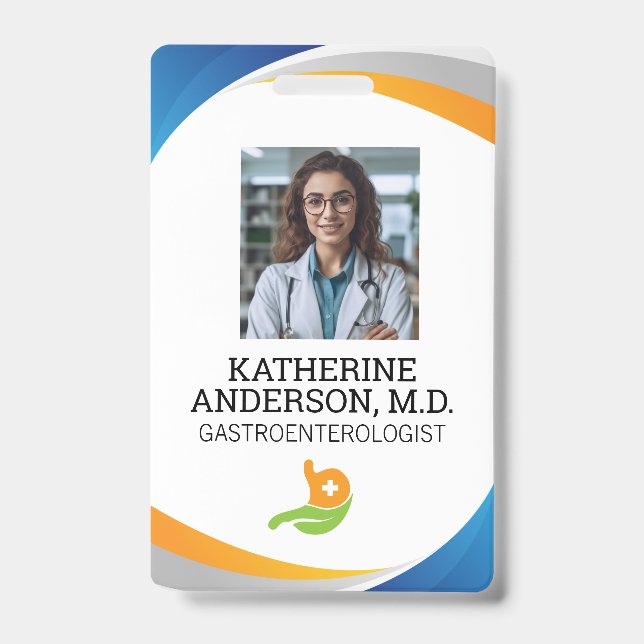 Badge Logo de gastroentérologue | Médecin souriant (Avant)