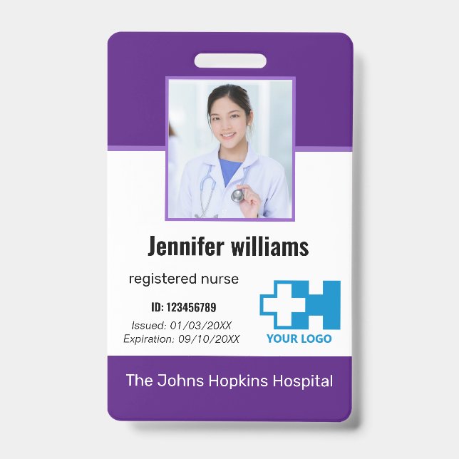 Badge Logo de l'employé de l'hôpital personnalisé, photo (Avant)