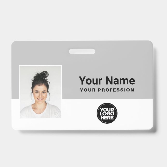 Badge Logo de l'employé gris personnalisé Nom ID photo L (Avant)