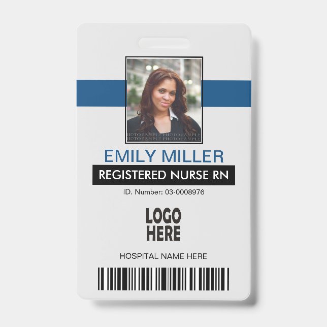 Badge Logo de l'employé Médicale, modèle photo bleu code (Avant)