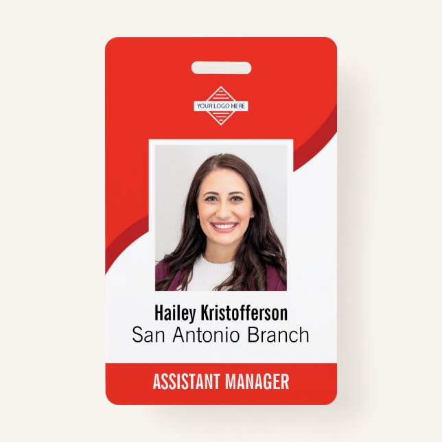 Badge Logo de l'employé personnalisé rouge - ID photo -  (Devant)