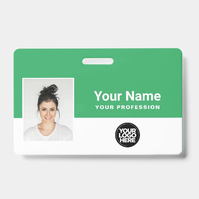 Badge Logo de l'employé vert personnalisé Nom du bandeau (Avant)