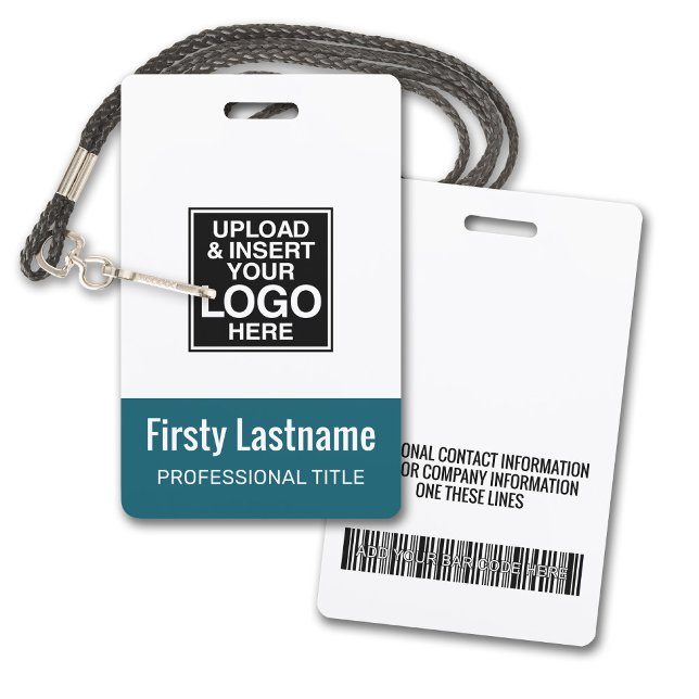 Badge Logo de l'entreprise avec code-barres du prénom et (Plastic ID Badge with logo and Credentials)