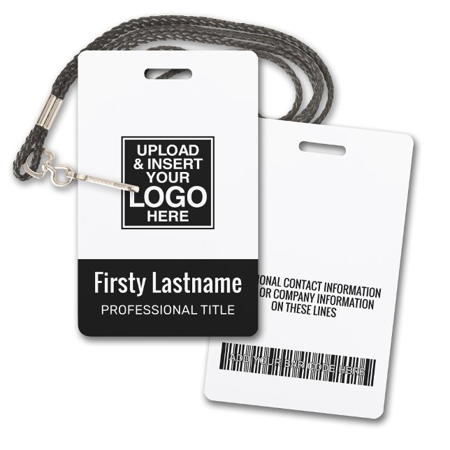 Badge Logo de l'entreprise BLACK Nom du titulaire Code-b (Plastic ID Badge with logo and Credentials)