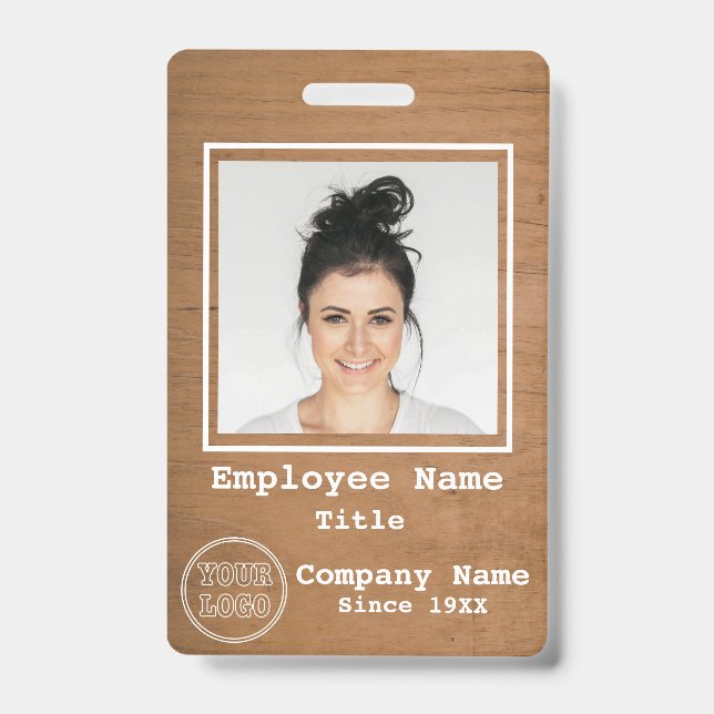 Badge Logo de l'entreprise Bois clair rustique Photo ID  (Face)