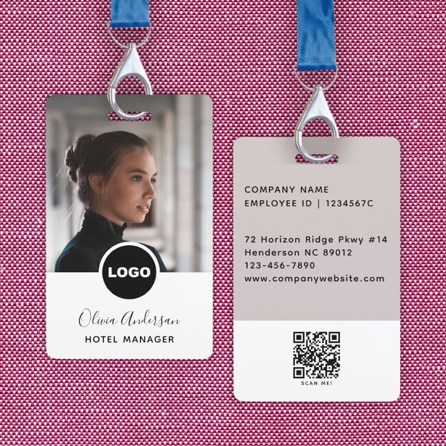 Badge Logo de l'entreprise de photo d'identité d'employé (Employee Photo ID Company Logo QR Code White Black Badge)