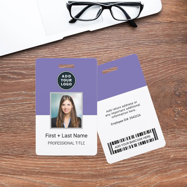 Badge Logo de l'entreprise - ID photo de l'employé Code  (Business Logo Company Photo ID Purple and White Access Card)