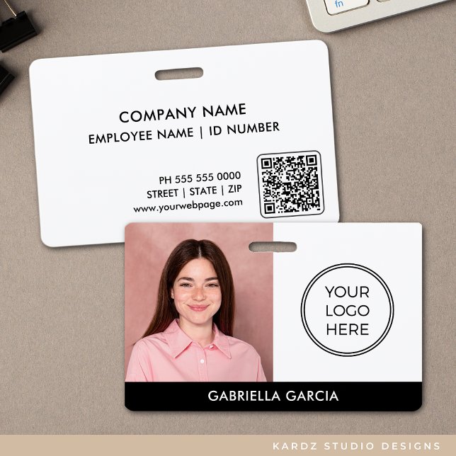 Badge Logo de l'entreprise moderne - Carte d'identité du (Upload logo and photo, create QR with your URL.)