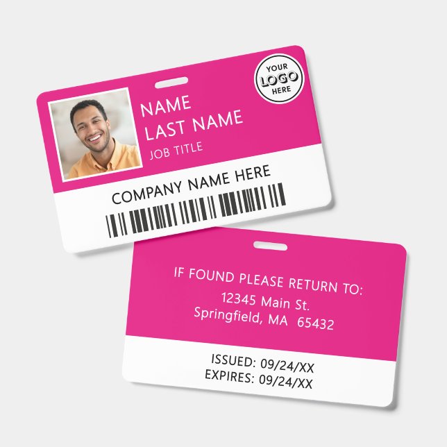 Badge Logo de l'entreprise Photo de l'employé Carte d'id (Avant & arrière)