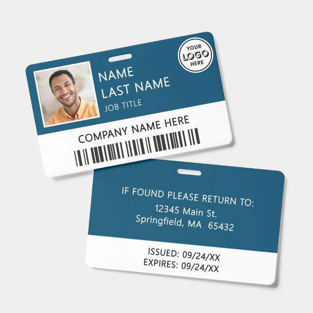 Badge Logo de l'entreprise Photo de l'employé Carte d'id (Avant & arrière)