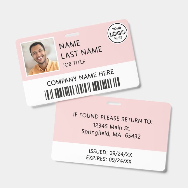Badge Logo de l'entreprise Photo de l'employé Rose Blush (Avant & arrière)