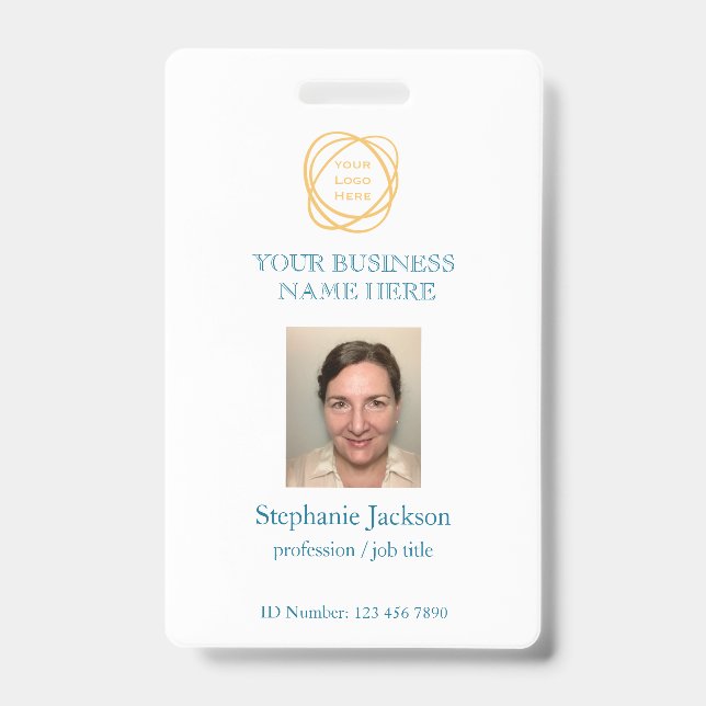 Badge Logo de l'entreprise photo personnalisée turquoise (Avant)