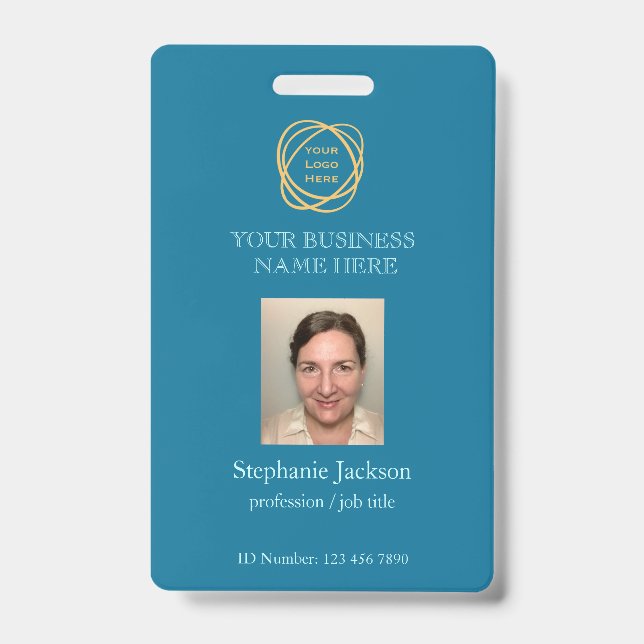 Badge Logo de l'entreprise photo personnalisée turquoise (Avant)