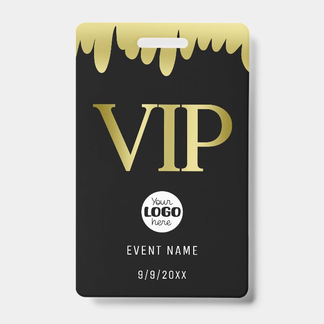 Badge Logo de l'entreprise VIP Or Noir Moderne (Avant)