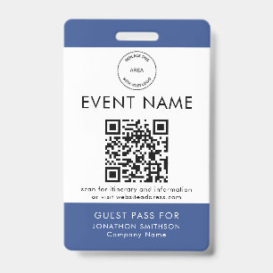 Badge Logo de l'événement Code QR Billet invité Nom Bleu