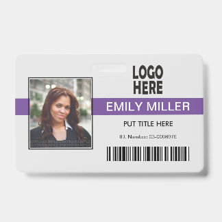 Badge Logo de l'ID employé code-barres violet modèle pho