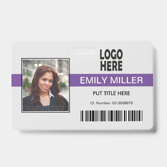 Badge Logo de l'ID employé code-barres violet modèle pho (Avant)