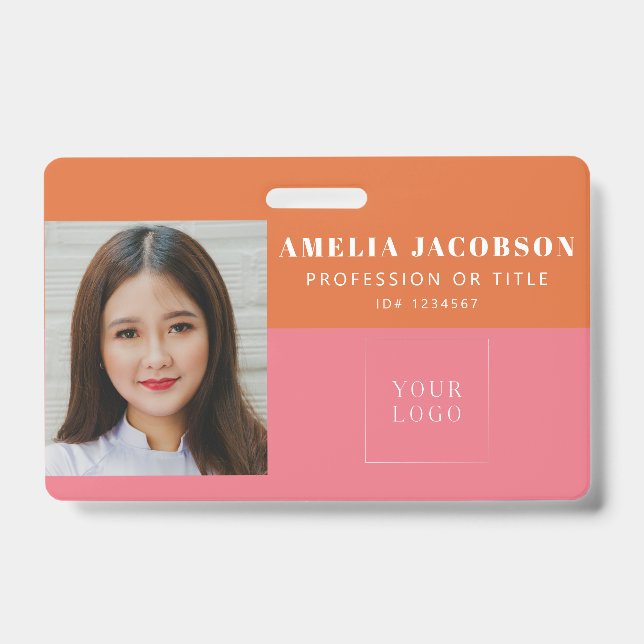 Badge Logo de l'ID photo employé rose rose mignon (Avant)