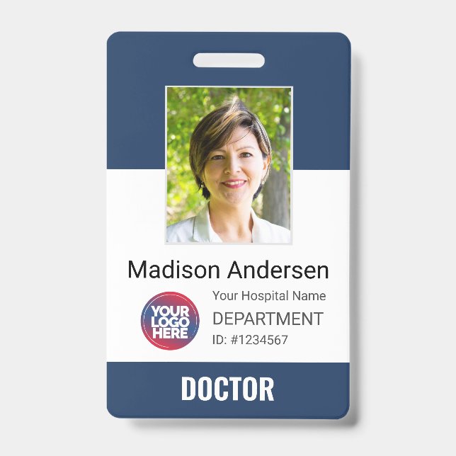 Badge Logo de médecin personnalisé, code-barres et carte (Avant)