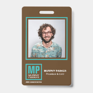 Badge Logo de monogramme photo turquoise marron naturel 