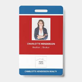 Badge Logo de photo d'agent immobilier Rouge Blanc et Bl
