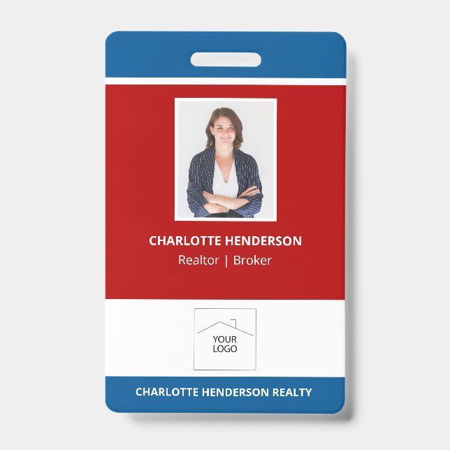 Badge Logo de photo d'agent immobilier Rouge Blanc et Bl (Avant)