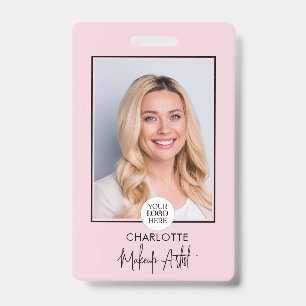 Badge Logo de photo de maquillage de script rose gêné 