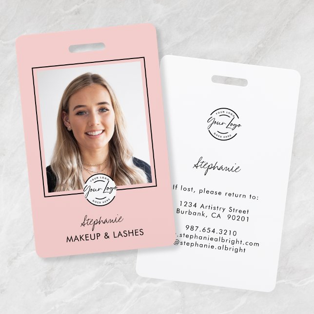 Badge Logo de photo de maquillage en écriture rose blush (Créateur téléchargé)